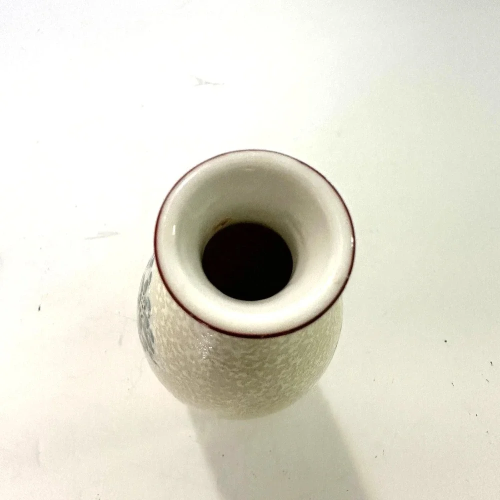 Vintage Japanese Bud Vase Cream Speckled Floral Ceramic Vase 7 Inch